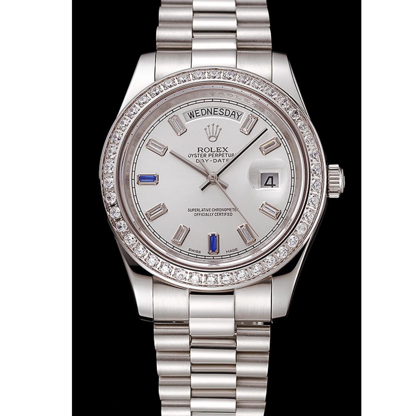 Aaa replica Diamonds Staineless Rolex Steel 1454109 Bezel Swiss Bracelet Day-Date 0801